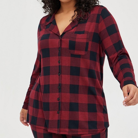 SET: Torrid Red & Black Buffalo Plaid Button Front Sleep Shirt/Sleep Pant 1X - Picture 2 of 14